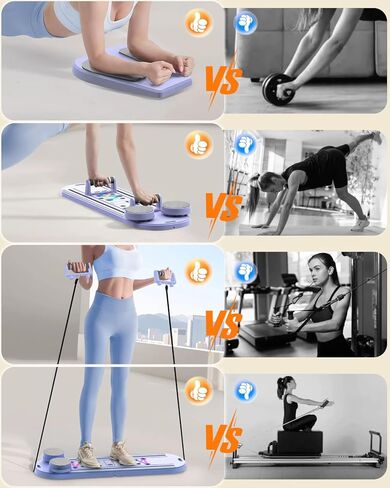 7-in-1 Pilates Boarder المصلح ، Poltable Pilates Board Pilates Pilates Pilates معدات مصلحة مع مؤقت للتدريبات المنزلية مع Mance Bands Core Glider Push-Up Machine Pilates Pilates in Saudi Arabia