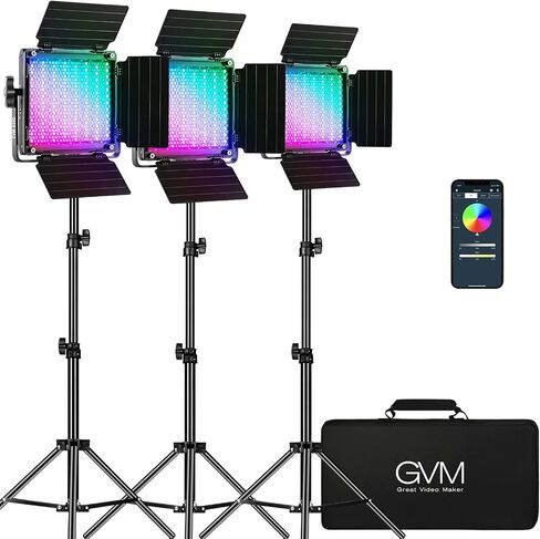 إضاءة فيديو جي في ام RGB ، مجموعة إضاءة فيديو LED ملونة كاملة 360 درجة مع تحكم التطبيق، مجموعتان إضاءتان تصوير احترافي 850D CRI 97+ للمؤتمرات الإلكترونية، يوتيوب، ألعاب، تكبير هيكل من سبائك الألومنيوم in Kuwait