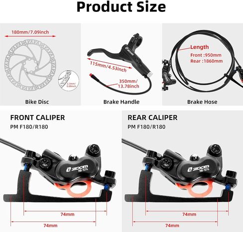 Z00M HB876E 2-PIN 4-Pistons E-Bike Electric Power-Off Hydraulic Brake Set with 160mm Rotors, Pre-Bled with Mineral Oil Brakes Kit for eBike, Mountain Bike, Road Bike in Saudi Arabia