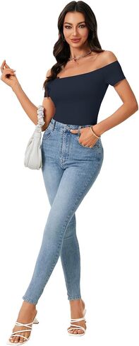Rooscier Women's Off The Shoulder Short Sleeve Bodysuit Top in Kuwait