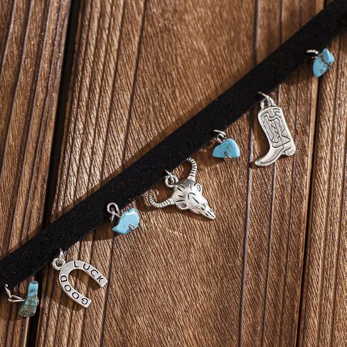 Western Necklaces for Women Boho Jewelry for Women Layered Black Leather Choker Necklace Country Necklace Cowboy Necklace Cowgirl Accessories Bohemian Boho Necklaces for Women Western Jewelry in Kuwait