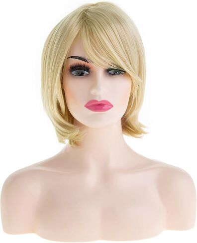 Baruisi Highlight Blonde Bob Wig with Bangs Short Straight Synthetic Dark Roots Women Wig Daily Party Use in Saudi Arabia