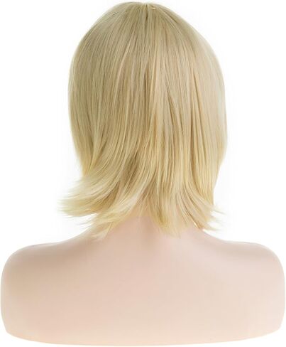 Baruisi Highlight Blonde Bob Wig with Bangs Short Straight Synthetic Dark Roots Women Wig Daily Party Use in Saudi Arabia