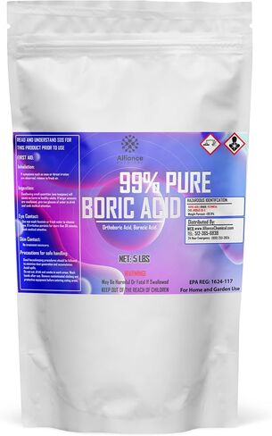 Pure Boric Acid Powder 99% - 5LB Bag - Uses: Medicinal, Home and Garden, Swimming Pools, Cleaning Agent, Fiberglass, Glass Products, Welding Flux - Made in America - Alliance Chemical in Saudi Arabia