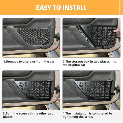 American Flag Front Door Storage Pockets Fits for Jeep Wrangler JK/JKU 2007-2018 2/4 Door - 2-Pack Metal Organizer Box with Anti-Rust Coating (Replace Saggy Net) in Saudi Arabia