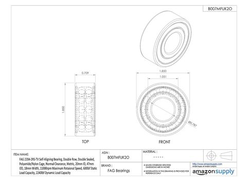 2204-2RS-TV محاذاة ذاتي ، صف مزدوج ، مزدوج المختومة ، قفص بولياميد/نايلون ، خلوص عادي ، متري ، معرف 20 مم ، 47 مم OD ، عرض 18 ملم ، 11000 دورة في الدقيقة أقصى سرعة دوارة ، 600 رطل سعة حمولة ثابتة ، 2240 رطل/طاقة حمولة ديناميكية 2240 رطل. in Kuwait