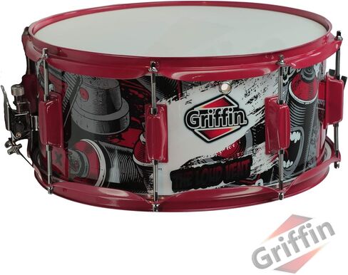 Griffin 14 "X 6.5" Birch Wood Snare Drum (Edition Limited) - Wrap Custom Graphic Shell (The Loud Vent) - مجموعة الإيقاع مع المفتاح ، 8 العروات والمصفاة in Saudi Arabia