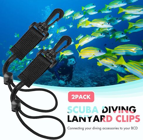 2Pack Scuba Diving Lanyard Clips مع حبل حزام حزام النايلون وقفل شريحة نوبات لحامل الغوص Octo ، كاميرا آمنة ومرفق ترس in Kuwait