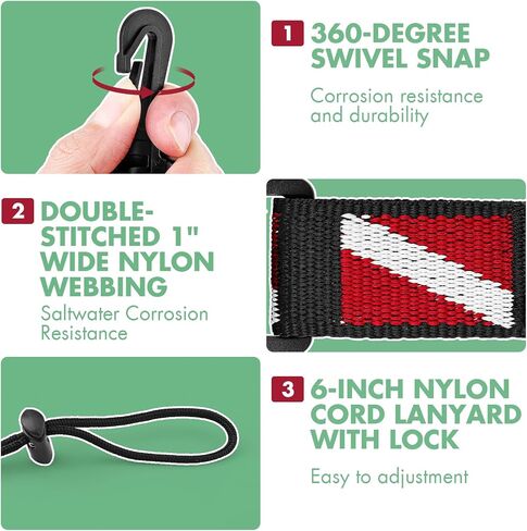 2Pack Scuba Diving Lanyard Clips مع حبل حزام حزام النايلون وقفل شريحة نوبات لحامل الغوص Octo ، كاميرا آمنة ومرفق ترس in Kuwait