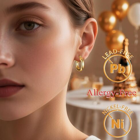 Hoop Earrings for Women, 18K Gold Plated Hoops Earrings, Hypoallergenic Lightweight Comfort Hollow Tube Hoops with Secure Push Lock, Chunky and Sleek Gold Hoops Large Earrings 40MM in Saudi Arabia