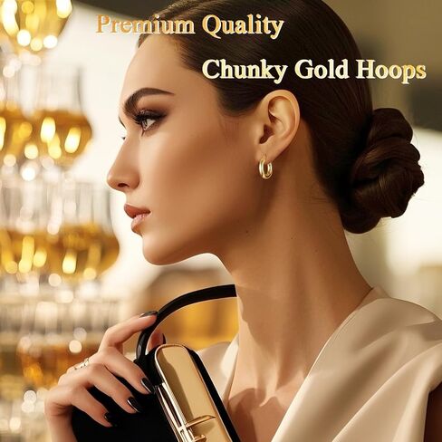 Hoop Earrings for Women, 18K Gold Plated Hoops Earrings, Hypoallergenic Lightweight Comfort Hollow Tube Hoops with Secure Push Lock, Chunky and Sleek Gold Hoops Large Earrings 40MM in Saudi Arabia