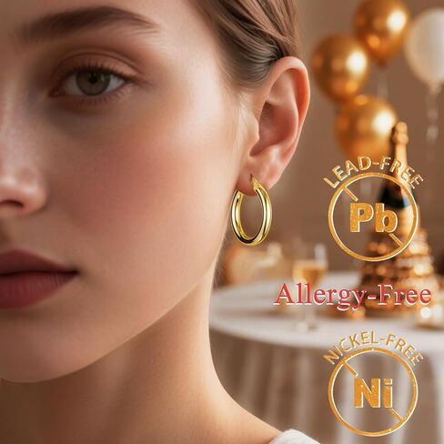Hoop Earrings for Women, 18K Gold Plated Hoops Earrings, Hypoallergenic Lightweight Comfort Hollow Tube Hoops with Secure Push Lock, Chunky and Sleek Gold Hoops Large Earrings 40MM in Saudi Arabia