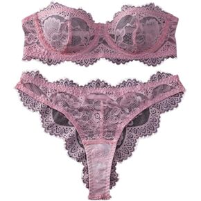 SOLY HUX Women's Lace Lingerie Set Strapless Underwire Bandeau Bra and Panty Sets in Kuwait