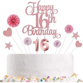 18th Birthday Cake Decorations, 18th Birthday Candles Cake Numeral Candles and Glitter Happy 18th Birthday Cake Toppers Set for Birthday Party Supplies (pink) in Kuwait