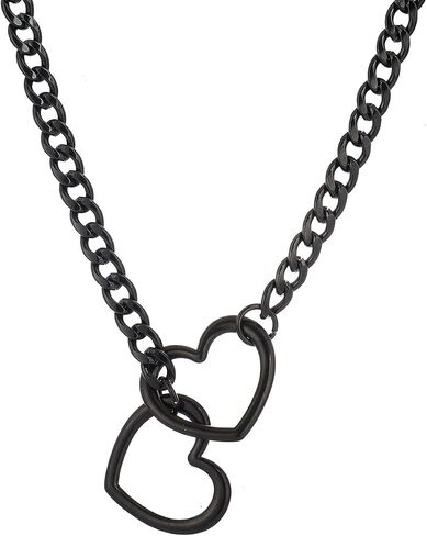 Heart Slip Chain Necklaces for Women Punk Cuban Gothic Black Heart Slip Chain Necklaces Stainless Steel O-Ring Adjustable Lariat Y-Necklace for women in Saudi Arabia
