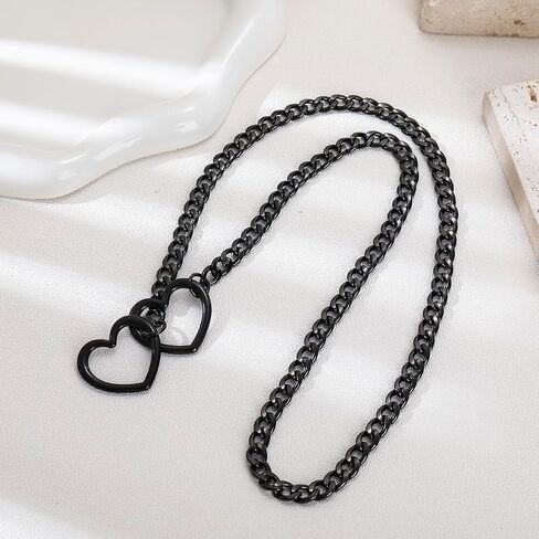 Heart Slip Chain Necklaces for Women Punk Cuban Gothic Black Heart Slip Chain Necklaces Stainless Steel O-Ring Adjustable Lariat Y-Necklace for women in Saudi Arabia