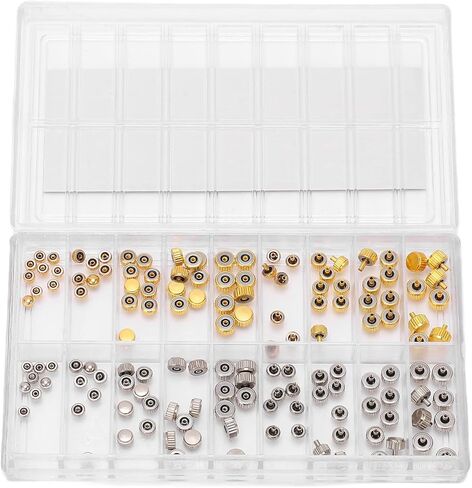 140PCS Watch Crown Spare Parts Stainless Steel Portable Watch Crown Repairing Replacement with Storage Box in Saudi Arabia