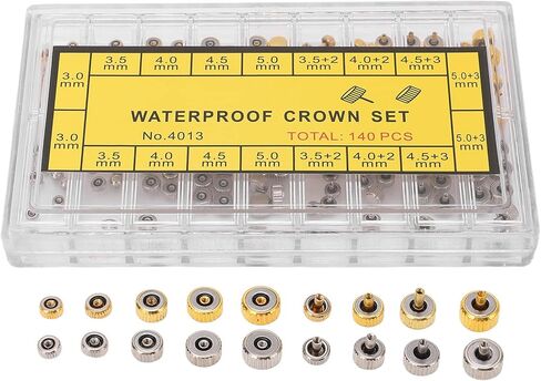 140PCS Watch Crown Spare Parts Stainless Steel Portable Watch Crown Repairing Replacement with Storage Box in Saudi Arabia