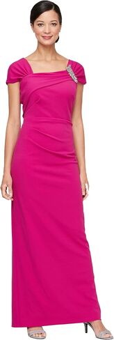 Alex Evenings Women's Long Crepe Mother of The Bride Dress with Ruched Asymmetric Neckline & Embellishment, Formal Events in Saudi Arabia