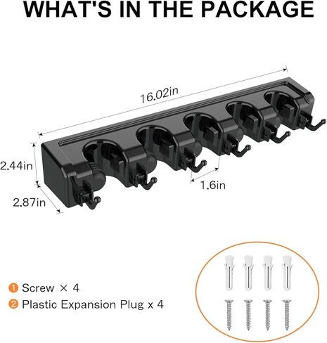 Nacena Broom Holder Wall Mount ، 2 عبوات جدار أسود معلق أداة حديقة وأداة فائدة منظم Mop & Broom Hook مثبتة مكنسة عالية التحمل وجدار منظم Mop معلق للحمام ، المطبخ in Kuwait