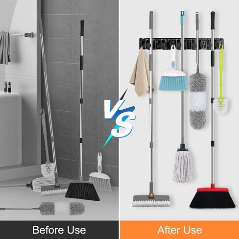 Nacena Broom Holder Wall Mount ، 2 عبوات جدار أسود معلق أداة حديقة وأداة فائدة منظم Mop & Broom Hook مثبتة مكنسة عالية التحمل وجدار منظم Mop معلق للحمام ، المطبخ in Kuwait