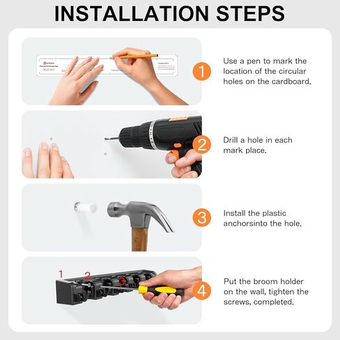 Nacena Broom Holder Wall Mount ، 2 عبوات جدار أسود معلق أداة حديقة وأداة فائدة منظم Mop & Broom Hook مثبتة مكنسة عالية التحمل وجدار منظم Mop معلق للحمام ، المطبخ in Kuwait