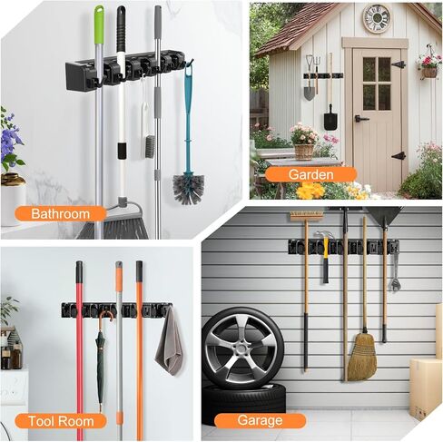 Nacena Broom Holder Wall Mount ، 2 عبوات جدار أسود معلق أداة حديقة وأداة فائدة منظم Mop & Broom Hook مثبتة مكنسة عالية التحمل وجدار منظم Mop معلق للحمام ، المطبخ in Kuwait