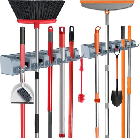nacena Broom Holder Wall Mount, 2 Packs Black Wall Hanging Garden Tool & Utility Closet Organizer Mop & Broom Hook Wall Mounted Heavy Duty Broom and Mop Organizer Wall Hanging for Bathroom, Kitchen in Kuwait