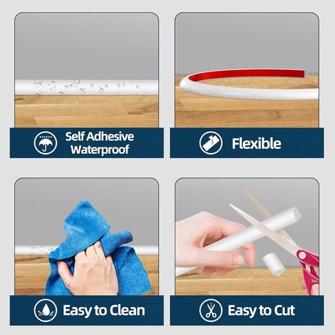 Flexible Quarter Round Molding Trim, Self Adhesive Wall Trim Mini Peel and Stick Rubber Trim Molding for Floor, Bathroom, Kitchen, Countertop, 236" L x 0.5" W x 0.5" H (White, 236Inch) in Saudi Arabia