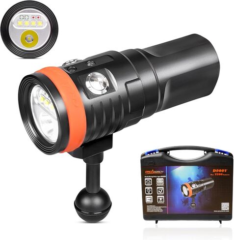 ORCATORCH D950V 2.0 Scuba Diving Video Light, Max 10500 Lumen LED Underwater Flashlight with 120 Degree Wide Angle Beam, Underwater 150 Meters Diving Photography Light with Spherical Toughened Glass in Kuwait
