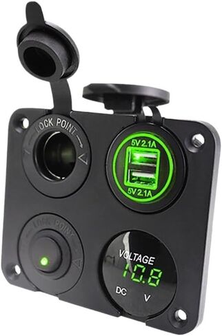 12 فولت 24V مقبس الطاقة مزدوج منافذ USB شاحن السيارة مع LED Voltmeter Switch 4 في 1 لوحة قارب السيارات العالمية (الأخضر) in Kuwait
