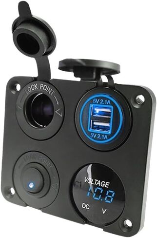 12 فولت 24V مقبس الطاقة مزدوج منافذ USB شاحن السيارة مع LED Voltmeter Switch 4 في 1 لوحة قارب السيارات العالمية (الأخضر) in Kuwait