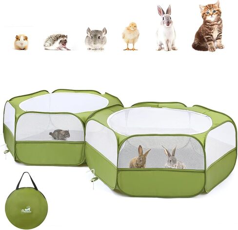Pawaboo Small Animals Playpen ، خيمة قفص صغيرة مقاومة للماء مع غطاء سحاب ، سياج ساحة في الهواء الطلق المحمولة مع 3 قضيب معدني للفرخ/هريرة/جرو/غينيا خنزير/أرانب/الهامستر/شينشيلات ، أخضر in Kuwait