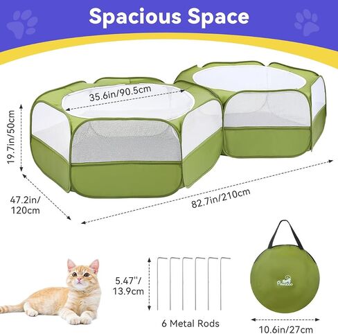 Pawaboo Small Animals Playpen ، خيمة قفص صغيرة مقاومة للماء مع غطاء سحاب ، سياج ساحة في الهواء الطلق المحمولة مع 3 قضيب معدني للفرخ/هريرة/جرو/غينيا خنزير/أرانب/الهامستر/شينشيلات ، أخضر in Kuwait