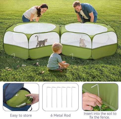 Pawaboo Small Animals Playpen ، خيمة قفص صغيرة مقاومة للماء مع غطاء سحاب ، سياج ساحة في الهواء الطلق المحمولة مع 3 قضيب معدني للفرخ/هريرة/جرو/غينيا خنزير/أرانب/الهامستر/شينشيلات ، أخضر in Kuwait