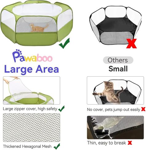 Pawaboo Small Animals Playpen ، خيمة قفص صغيرة مقاومة للماء مع غطاء سحاب ، سياج ساحة في الهواء الطلق المحمولة مع 3 قضيب معدني للفرخ/هريرة/جرو/غينيا خنزير/أرانب/الهامستر/شينشيلات ، أخضر in Kuwait
