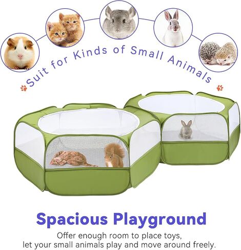 Pawaboo Small Animals Playpen ، خيمة قفص صغيرة مقاومة للماء مع غطاء سحاب ، سياج ساحة في الهواء الطلق المحمولة مع 3 قضيب معدني للفرخ/هريرة/جرو/غينيا خنزير/أرانب/الهامستر/شينشيلات ، أخضر in Kuwait