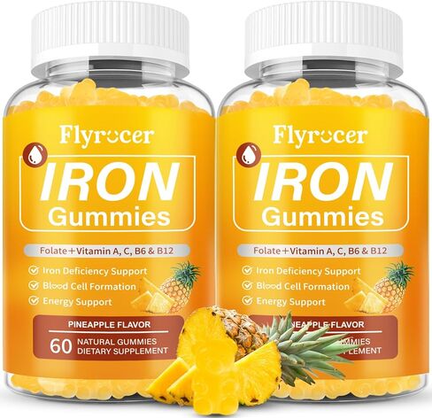 2 Pack Iron Gummies for Men and Women, Energize, Combat Fatigue, Support Anemia Recovery. Packed with Iron, Folate, Vitamin C, in Vegan Strawberry Flavor, 120 Gummies in Kuwait