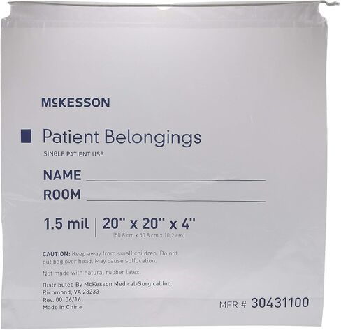 حقيبة ممتلكات McKesson المريض مع إغلاق الرباط ، واضحة ، 4 في × 20 في × 20 بوصة ، 25 عدد ، 10 حزم ، 250 إجمالي in Saudi Arabia
