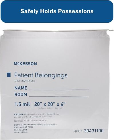 حقيبة ممتلكات McKesson المريض مع إغلاق الرباط ، واضحة ، 4 في × 20 في × 20 بوصة ، 25 عدد ، 10 حزم ، 250 إجمالي in Saudi Arabia