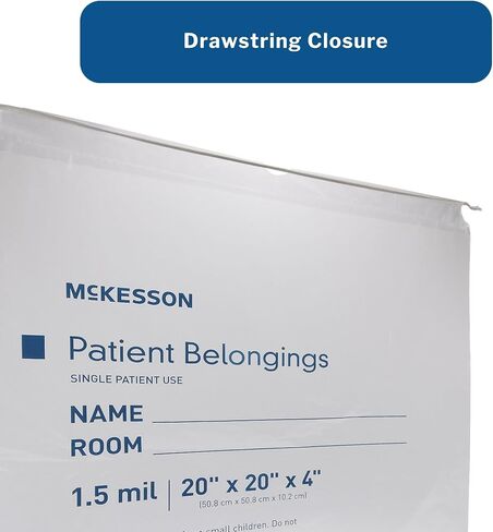 حقيبة ممتلكات McKesson المريض مع إغلاق الرباط ، واضحة ، 4 في × 20 في × 20 بوصة ، 25 عدد ، 10 حزم ، 250 إجمالي in Saudi Arabia