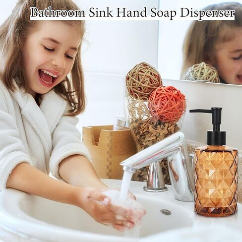 Brown Glass Soap Dispenser, 11 Oz/330ml Liquid Hand Soap Dispenser Set for Kitchen Sink and Bathroom, Dish Lotion Dispenser Set, Diamond Lotion Bottles with Black Pump&Funnel in Kuwait