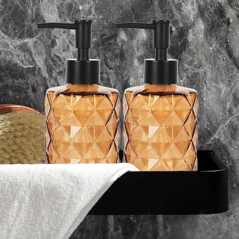 Brown Glass Soap Dispenser, 11 Oz/330ml Liquid Hand Soap Dispenser Set for Kitchen Sink and Bathroom, Dish Lotion Dispenser Set, Diamond Lotion Bottles with Black Pump&Funnel in Kuwait