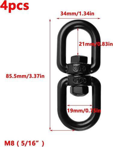 Antrader M8 Double Ended Swivel Eye Hook,4Pcs Double Eye Swivel 304 Stainless Steel Swivel Ring Double Ended Swivel Eye Hook,Black in Kuwait