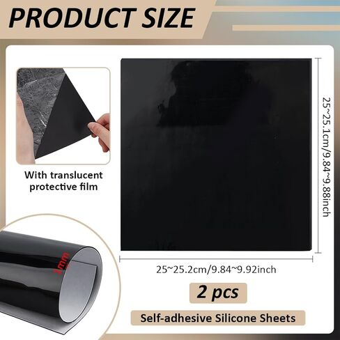 BENECREAT 2Pcs 10x10Inch Silicone Rubber Sheets, Black High Temperature Rsistant Rubber Mat for DIY Gaskets Material, Pads, Sealing, Cushion, 1mm Thick in Saudi Arabia