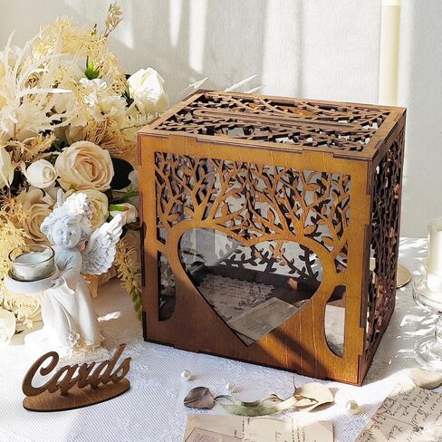 OurWarm Wooden Wedding Card Box with Slot, Rustic Card Box for Wedding Decorations for Reception, Money Gift Card Box with Acrylic Window for Wedding Birthday Anniversaries Graduation Party Decor in Saudi Arabia