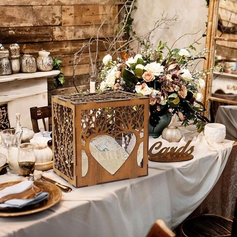 OurWarm Wooden Wedding Card Box with Slot, Rustic Card Box for Wedding Decorations for Reception, Money Gift Card Box with Acrylic Window for Wedding Birthday Anniversaries Graduation Party Decor in Saudi Arabia