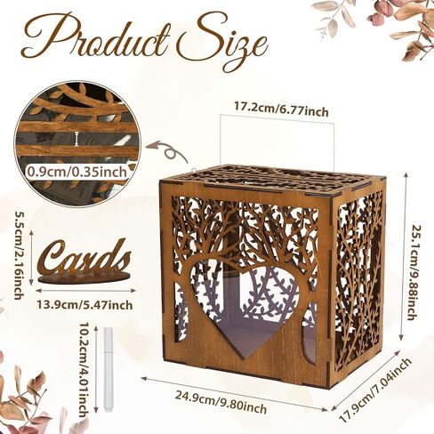 OurWarm Wooden Wedding Card Box with Slot, Rustic Card Box for Wedding Decorations for Reception, Money Gift Card Box with Acrylic Window for Wedding Birthday Anniversaries Graduation Party Decor in Saudi Arabia