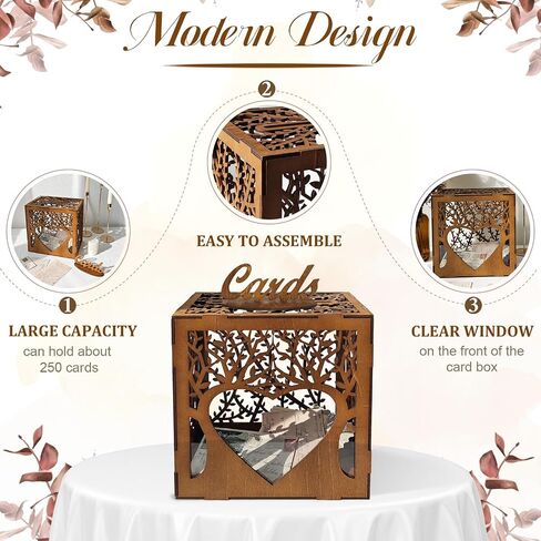 OurWarm Wooden Wedding Card Box with Slot, Rustic Card Box for Wedding Decorations for Reception, Money Gift Card Box with Acrylic Window for Wedding Birthday Anniversaries Graduation Party Decor in Saudi Arabia