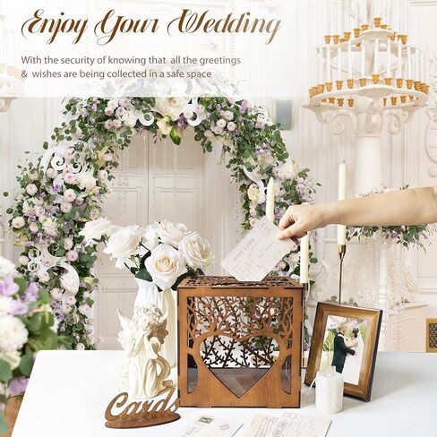 OurWarm Wooden Wedding Card Box with Slot, Rustic Card Box for Wedding Decorations for Reception, Money Gift Card Box with Acrylic Window for Wedding Birthday Anniversaries Graduation Party Decor in Saudi Arabia